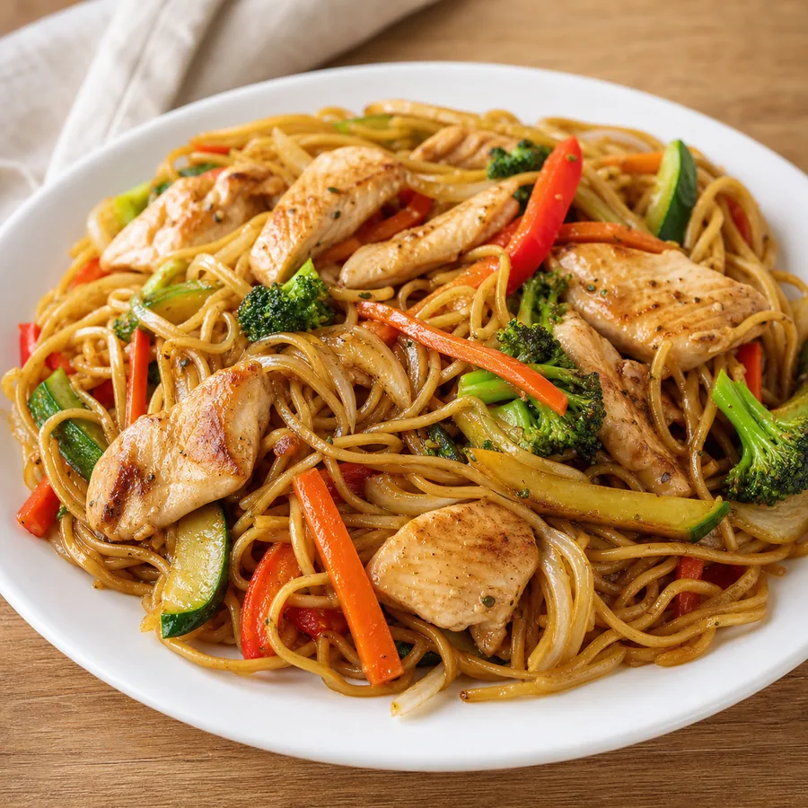 Foto de Fideos con vegetales y pollo